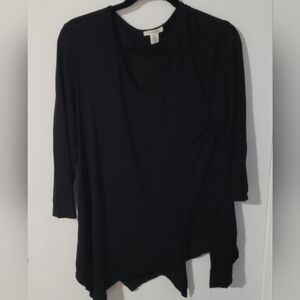 Westbound Black Long Sleeve V Neck Blouse Shirt sz L Spandex Stretch